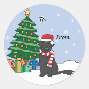 Flat-Coated Retriever and Christmas Tree Classic Round Sticker