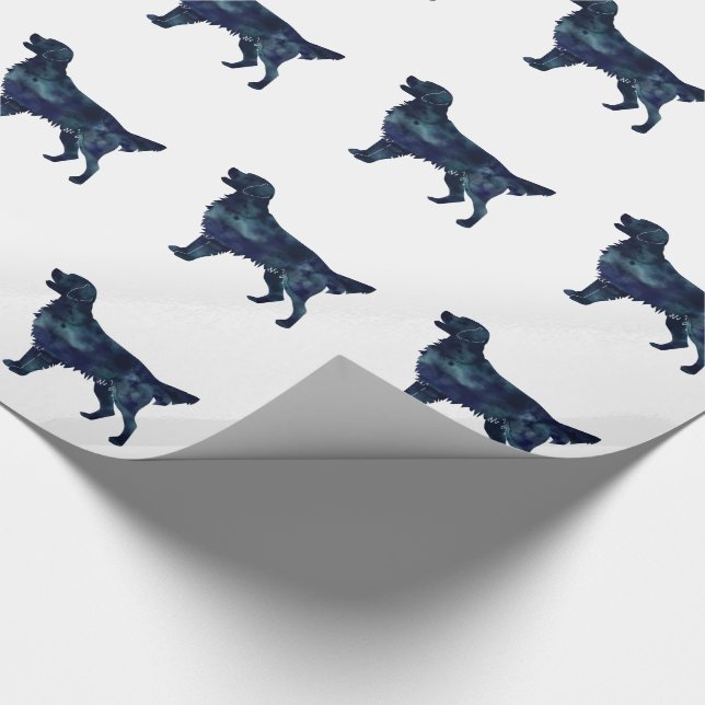 Flat Coated Retriever Black Watercolor Silhouette Wrapping Paper (Corner)
