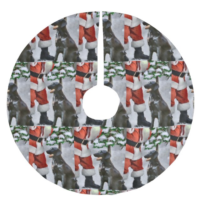 Flat-Coated Retriever Christmas Brushed Polyester Tree Skirt (Front)