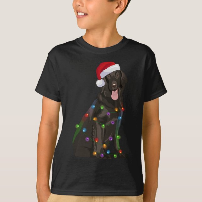 Flat-coated Retriever Christmas Lights Xmas Dog Lo T-Shirt (Front)
