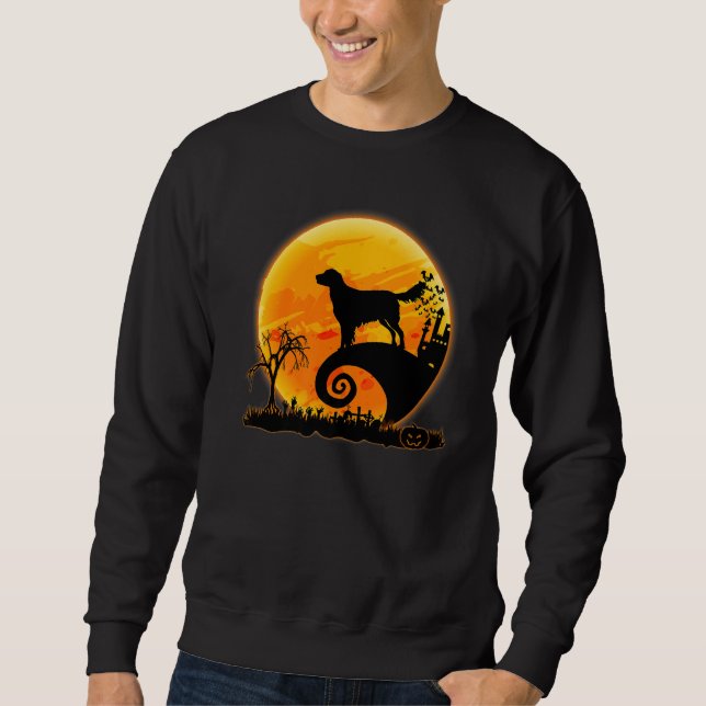Flat Coated Retriever Dog And Moon  Dog Halloween Sweatshirt (Front)