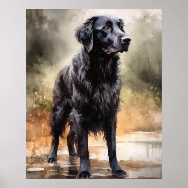 Flat Coated Retriever Dog Art Print Poster (Front)