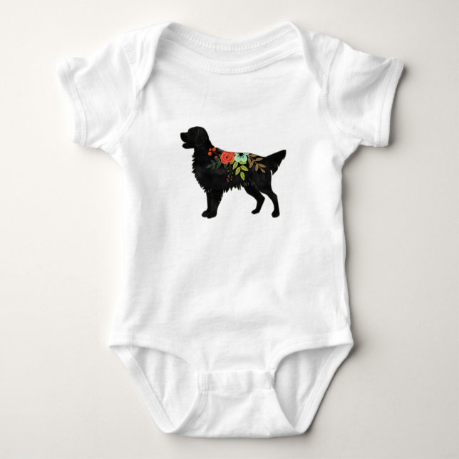 Flat-Coated Retriever Dog Breed Bohemian Floral Baby Bodysuit (Front)