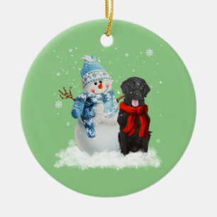 Flat-Coated Retriever Dog Christmas Snowman Christ Ceramic Ornament