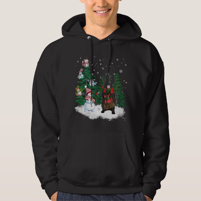 Flat-Coated Retriever Dog Christmas Snowman Xmas T Hoodie (Front)