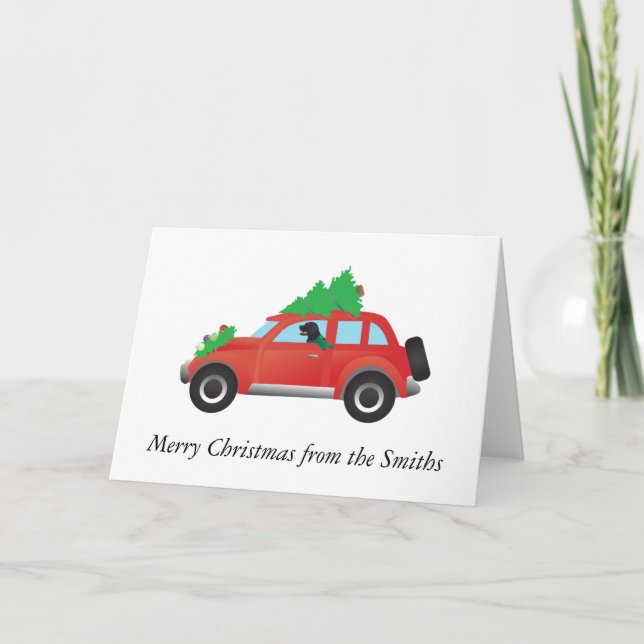 Flat-Coated Retriever Dog Driving Christmas Car Holiday Card (Front)