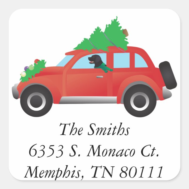 Flat-Coated Retriever Dog Driving Christmas Car Square Sticker (Front)