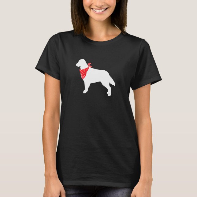 Flat Coated Retriever Dog Wearing Red Bandanna T-Shirt (Front)