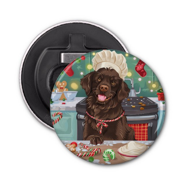 Flat-Coated Retriever Holiday Baking: Christmas Bottle Opener (Front)