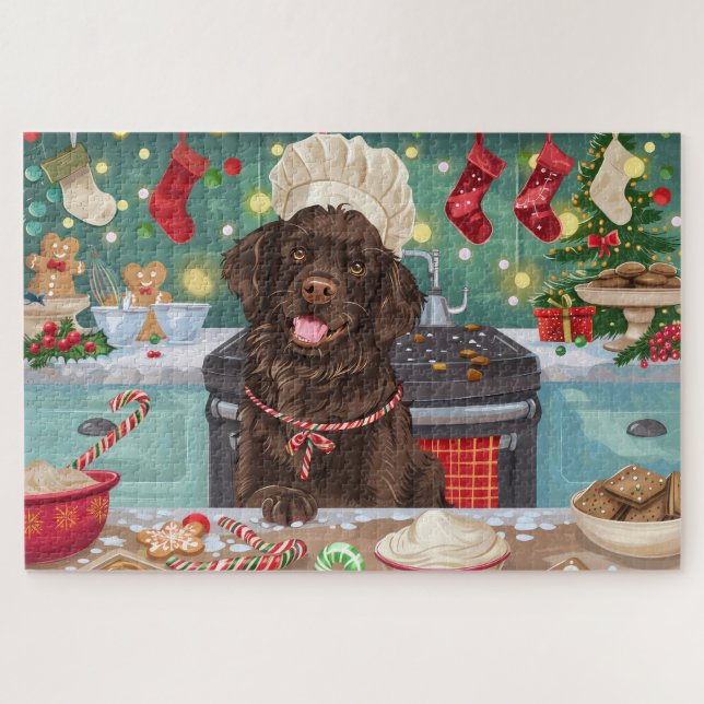 Flat-Coated Retriever Holiday Baking: Christmas Jigsaw Puzzle (Horizontal)