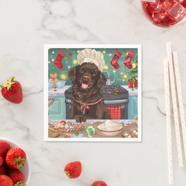Flat-Coated Retriever Holiday Baking: Christmas Napkin (Insitu)