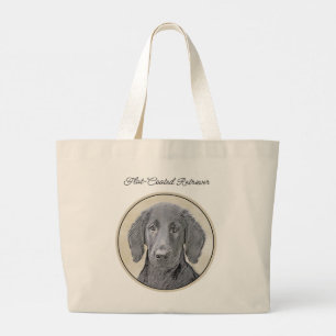 Flat-Coated Retriever Painting Black Pet Dog Art Large Tote Bag