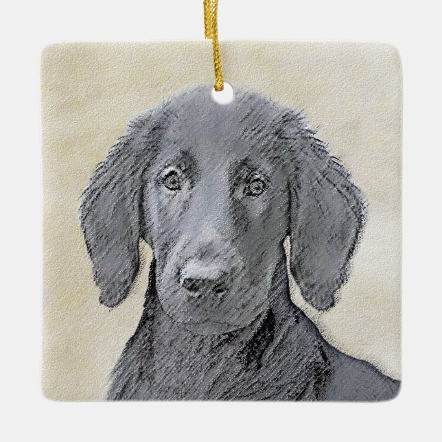 Flat-Coated Retriever Painting - Cute Original Dog Ceramic Ornament (Front)