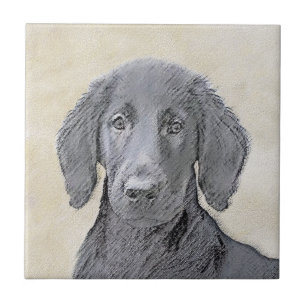 Flat-Coated Retriever Painting - Cute Original Dog Ceramic Tile