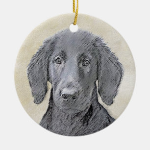 Flat-Coated Retriever Painting - Cute Original Dog Ceramic Tree Decoration