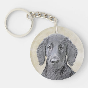 Flat-Coated Retriever Painting - Cute Original Dog Key Ring