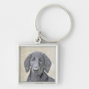 Flat-Coated Retriever Painting - Cute Original Dog Key Ring
