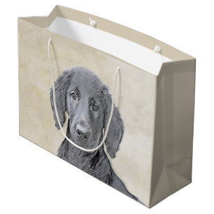 Flat-Coated Retriever Painting - Cute Original Dog Large Gift Bag