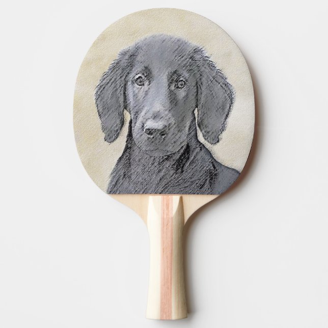 Flat-Coated Retriever Painting - Cute Original Dog Ping Pong Paddle (Front)