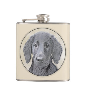 Flat-Coated Retriever Painting - Original Dog Art Hip Flask