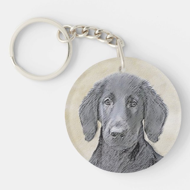 Flat-Coated Retriever Painting - Original Dog Art Key Ring (Front)