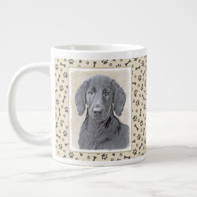Flat-Coated Retriever Painting - Original Dog Art Large Coffee Mug (Left)