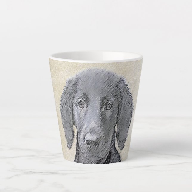 Flat-Coated Retriever Painting - Original Dog Art Latte Mug (Front)
