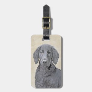 Flat-Coated Retriever Painting - Original Dog Art Luggage Tag