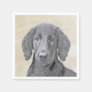 Flat-Coated Retriever Painting - Original Dog Art Napkin