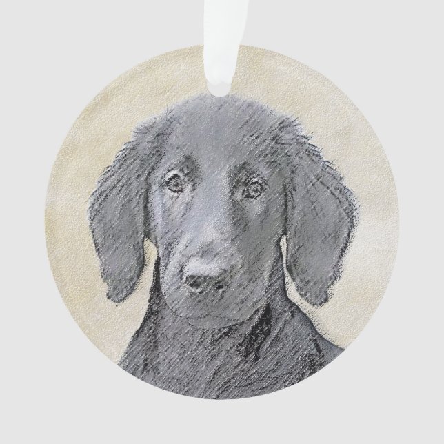 Flat-Coated Retriever Painting - Original Dog Art Ornament (Front)