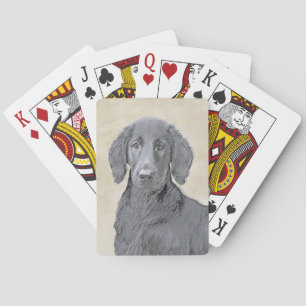 Flat-Coated Retriever Painting - Original Dog Art Playing Cards