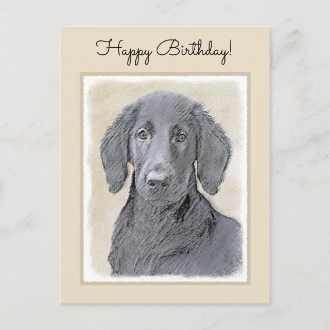 Flat-Coated Retriever Painting - Original Dog Art Postcard (Front)