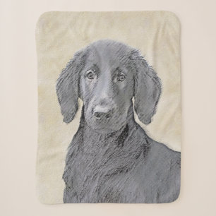 Flat-Coated Retriever Painting - Original Dog Art Sherpa Blanket