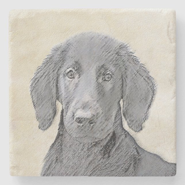 Flat-Coated Retriever Painting - Original Dog Art Stone Coaster (Front)