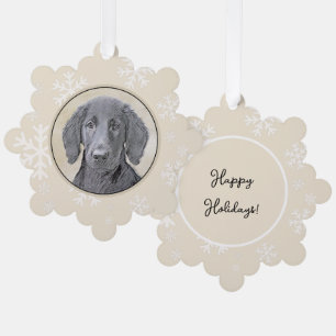 Flat-Coated Retriever Painting - Original Dog Art Tree Decoration Card