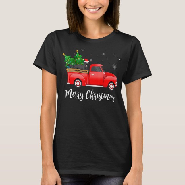 Flat Coated Retriever Red Truck Christmas Tree Xma T-Shirt (Front)