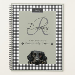 Flat Coated Retriever Sage Green Gingham Custom  Planner
