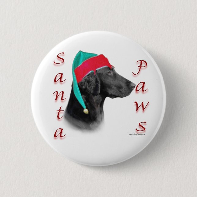 Flat Coated Retriever Santa Paws 6 Cm Round Badge (Front)