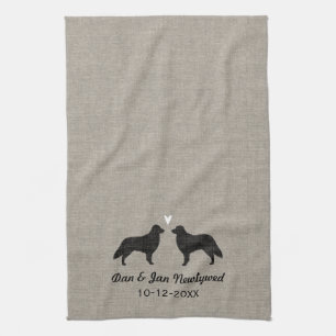 Flat Coated Retriever Silhouettes with Heart Tea Towel