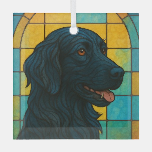 Flat-Coated Retriever "Stained Glass" Glass Tree Decoration (Front)