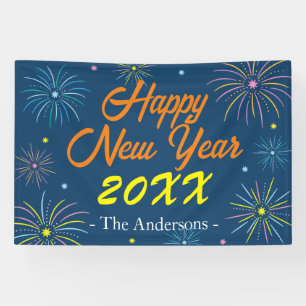 Flat Colourful Happy New Year Celebration - Blue Banner