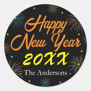 Flat Colourful New Year's Eve Party - Black Classic Round Sticker