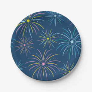 Flat Colourful New Year's Eve Party Pattern Paper Plate