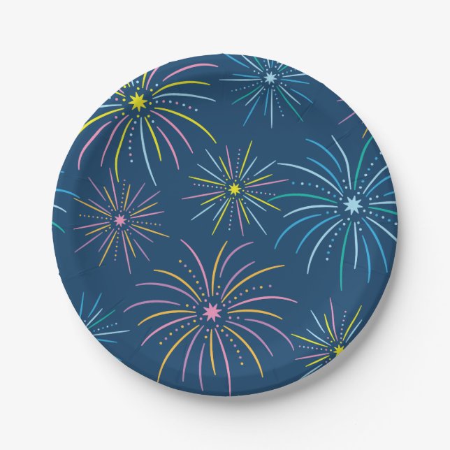 Flat Colourful New Year's Eve Party Pattern Paper Plate (Front)