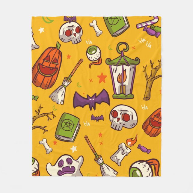 Flat Design Pattern Halloween Theme Background Fleece Blanket (Front)