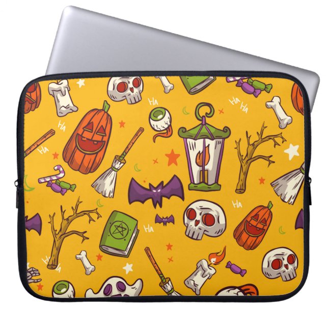 Flat Design Pattern Halloween Theme Background Laptop Sleeve (Front)