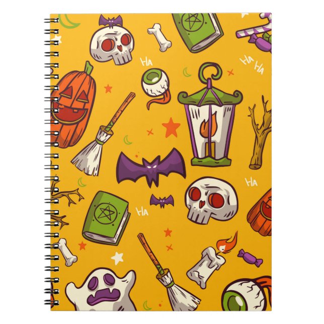 Flat Design Pattern Halloween Theme Background Notebook (Front)