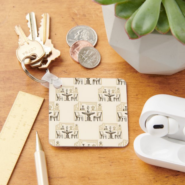 Flat design repetitive pattern of stylised dining  key ring (Desk)
