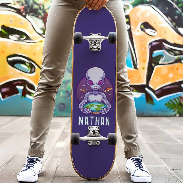 Flat Earth Alien Personalised Name Skateboard (Creator Uploaded)