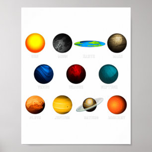 Flat Earth And Planets Funny Flat Earthers T Shirt Poster